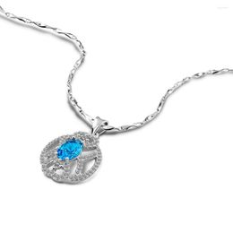 Chains Real 925 Sterling Silver Necklace For Women Blue Zircon Geometric Charm Jewelry Lady Holiday Gifts