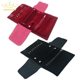 Jewellery Pouches Bags Mini Portable Storage Roll Pack Burgundy And Black Velvet Ring Earring Bracelet Pendant BagJewelry BagsJewelry