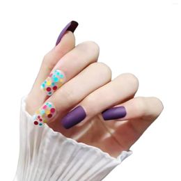 Nail Gel Fake Nails Purple Matte Sequins Stickers Complete 24 With Glue