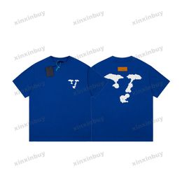 xinxinbuy Men designer Tee t shirt 23ss Paris blue sky letter print short sleeve cotton women Black White apricot XS-2XL