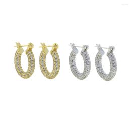 Hoop Earrings 2023 Iced Out Bling Silver Colour CZ Crystal Earring Round Micro Pave Cubic Zirconia Women Men Jewellery