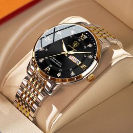 Wristwatches POEDAGAR Men Watch Stainless Steel Top Quailty Luxury Push Button Hidden Clasp Waterproof Luminous Date Week Sport Wrist Watches 230324