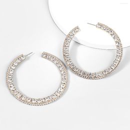 Hoop Earrings 75 Mm Luxury Big Round Crystal For Women Shine Bijoux Geometric Rhinestone Statement Jewellery Brincos Gift