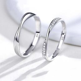 Band Rings New 925 Silver Plated Couples Ring Lozenge Micro-set Adjustable A Pair Lovers Rings Men Women Festival Birthday Gem Jewelry Gift AA230323