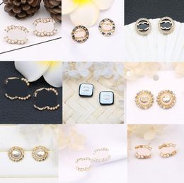 23ss 20style Mixed Brand Designer Double Letter Stud 18K Gold Plated 925 Silver Circle Geometry Women Crystal Rhinestone Pearl Earring Wedding Party Jewerlry