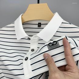 Men's Polos High-grade Mercerized Cotton Short-sleeved T-shirt Polo Shirt Men's Summer Trend Horizontal Stripe Loose Top M-4XL