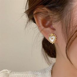 Stud Earrings 2023 Fashion Earring For Women Wiht Opal Heart Shaped Golden Luxury Girl Trend Korean Style Ear Jewelry