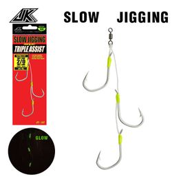 Fishing Hooks Slow Jig Hooks Triple Assist Fishing Hook Set High Carbon Steel Fish Fishhook Saltwater Bost Lure Accessories P230317