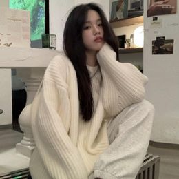 Women's Sweaters Warm Solid Colour Sweater Female Korea Fashion Pull Loose Basic Pullover Round Neck Tops For Autumn Winter Jersey Pink White