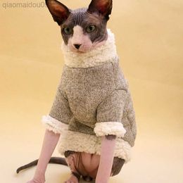 Cat Costumes DUOMASUMI Sphynx Cat Outfit cotton Padded jacket Winter Thick Warm Soft Cloud Velvet High collar Hairless Cat Clothes AA230324