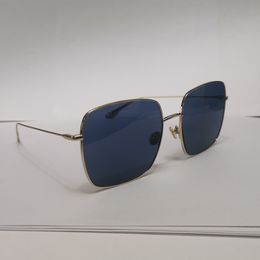 Gold Metal/Blue Lenses Square Sunglasses for Women Glasses Summer Sunnies Sonnenbrille Sun Shades UV400 Eyewear wth Box