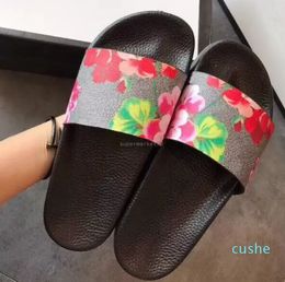 Womens Summer Sandals Beach Slide Casual Slippers Ladies Comfort Shoes Print Leather Flowers Bee 36-46 With Box