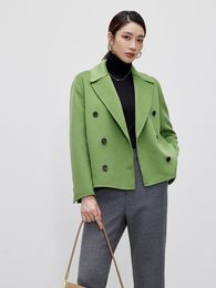 Women's Jackets Highend Short Coat Loose Cashmere Jacket Milk White Autumn Winter Fashion Green Wool Casual Handstitched 230323