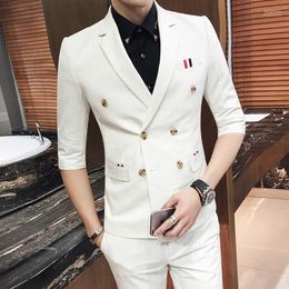 Men's Suits 2023 Safari Suit 7 Colours Summer Wedding Mens Half Sleeve With Pant Men Fashion Casual Blazer Jaqueta Masculina1