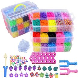 Party Games Crafts DIY Handmade Rubber Bands Loom Weaving Tool Box Bracelet Kit Toys for Children Knitting Elastic Art Beaded Girls 230324