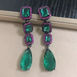 Dangle Chandelier Bilincolor Fashion Long Evening Dark Green Cubic Zirconia Earring for Women 230323