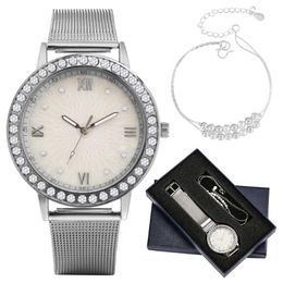 Wristwatches Women Diamond Watch Bracelet Gift Set For Girl Watches Ladies Leather Band Quartz Wristwatch Female Fashion Elegant Clock