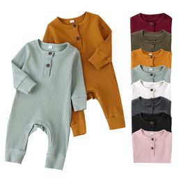 Baby Rompers Newborn Clothes Boys Solid Striped Jumpsuits Girls Fashion Casual Bodysuit Long Sleeve Infant Button Autumn Onesies Playsuits 19 Color BC538