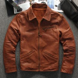 Men's Leather Faux Light Brown American Casual Style Genuine Jacket Men Plus Size 4XL Real Natural Sheepskin Autumn Slim Fit Coat 230324