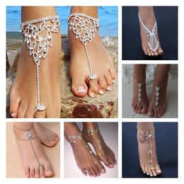 Bling Flower Tassel Chain Anklet Toe Ring for Women Charm Pendant Boho Sexy Shiny Rhinestone Iced Out Full Diamond Ankle Bracelet Bikini Beach Party Gifts