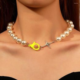 Choker Pearl Stitching Necklace Personality Short Cross Clavicle For Women Fashion Jewellery Necklaces 1Z6C4