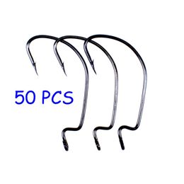 Fishing Hooks 50pcs Soft Worm Lure Offset Fishing Hook Carbon Steel Wide Crank Fishhook P230317