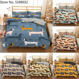 Bedding Sets Cartoon Dachshund Set Cute Sausage Dog Duvet Cover Pet Printed Comforter Bed Bedclothes