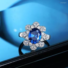 Cluster Rings Blue 2023 Flower High Carbon Diamond Gemstone 925 Sterling Silver Ring Quality Wedding Party Gift Minimalist Fashion