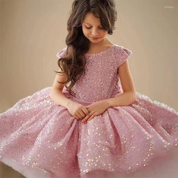 Girl Dresses Kids Pink Sequin Dress Sakura Fresh Flower A-line Birthday Party Gown For Teenager Evening Costume