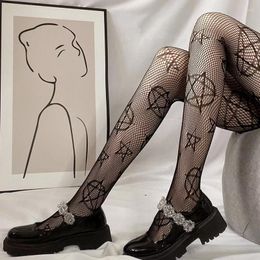 Women Socks Pentacle Tights With Pattern Black Mesh Pantyhose Sexy Fishnet Stockings Lolita For Girls Gothic