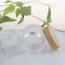 Storage Bottles 20pcs Pearl White/Clear Matte Cosmetic Jar With Wood Grain Cap 50g