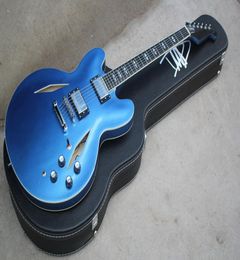 Tienda personalizada Dave Grohl DG 335 Azul Metálico Semi Hollow Body Jazz Guitarra Guitarra Guitarra Diamantes Diamantes Diamantes Diamantes Split 9401355