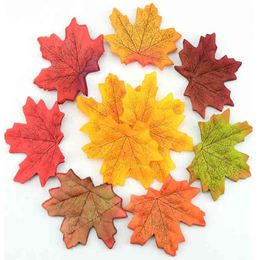 100Pcs Artificial Silk Maple Leaves For Home Wedding Party Decoration Scrapbooking Craft Multicolor Fall Vivid Fake Flower Leaf