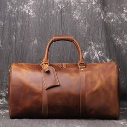 Duffel Bags Men's Leather Travel Bag Crazy Horseskin One-shoulder Diagonal Large Capacity Luggage Portable Fitness