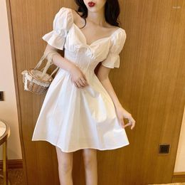 Casual Dresses Summer Mini Party Dress Women Princess Style V Neck Slim White Korean Chic Short Puff Sleeve Elegant Lolita 2023