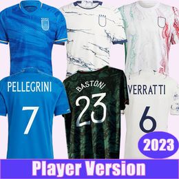 2023 Itália Verratti Versão Jogador Mens Futebol Jerseys Seleção Nacional Pinamonti Totti Raspadori Chiesa Barella Bonucci Home Away Edição Especial Camisas de Futebol