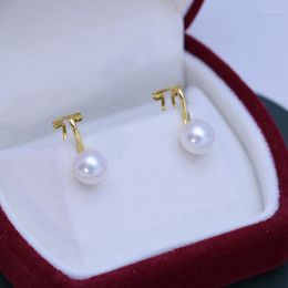 Backs Earrings 6-7mm Natural Freshwater White Pearl Round Bright Almost Flawless 925 Sterling Silver Ear Buckle Clip Female Holeless