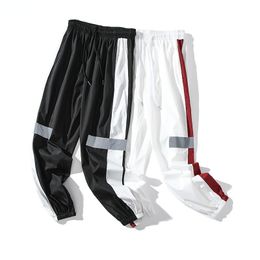 Men's Pants Men Streetwear Reflective Joggers 2023 Man Korean Fashion Hip Hop Sweatpants Couple Side Striped Harem Sport Trousers Male 230324