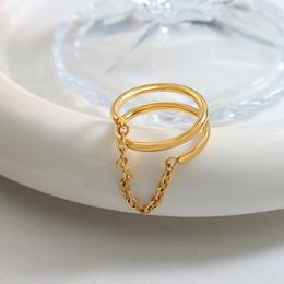 Cluster Rings Amaiyllis 18K Gold Vintage Simple Double Layer Index Finger Ring Chain Niche Fashion Adjustable Jewellery