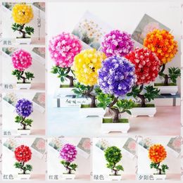 Decorative Flowers Artificial Small Tree Green Pink Purple Yellow Orange Blue Red Grass Ball Potted Bonsai Home Decoration Fake