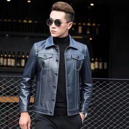 Men's Leather Faux Men Spring Autumn Fashion Real Sheep Jackets Thin Slim Sheepskin Overcoats Male Genuine Coats O15 230324