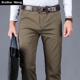 Mens Pants 4 Colours 98% Cotton Casual Pants Men Classic Style Straight Loose High Waist Elastic Trousers Male Brand Clothes 230323
