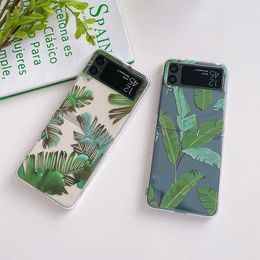 Cell Phone Cases Banana Leaf Pattern Transparent Hard PC Phone Case For Samsung Galaxy Z Flip 3 5G Back Cover Z0324