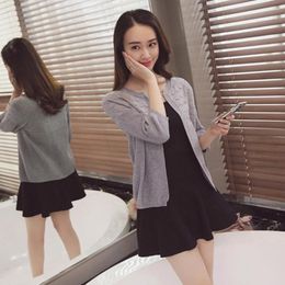 Women's Jackets Women Cardigan Crew Neck Sweater Coat Spring Autumn Solid Color Open Stitch Short Knitting Shawl