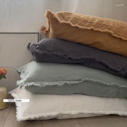 Pillow Case Natural Flax Cases Solid Colour Linen Pillowcases Brief Style Cover Deckle Edge 48x74cm Cushion