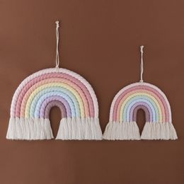 Wall Decor Nodic Style 8 Lines Hand-woven Rainbow Macrame Tapestry Baby Boys Baby Girls KIds Room Decor Wall hanging Decor Toys Home Decor 230324