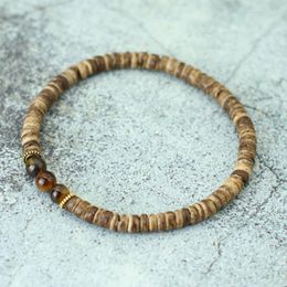 Charm Bracelets Minimalist Natural Wood Bracelet Men Beaded Yoga Meditation Braclet Tiger Eyes Braslet Jewelery Accessories Pulsera Homme