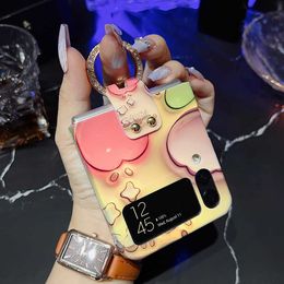 Cell Phone Cases Luxury Blueray 3D Print Flowers IMD Phone Case for Samsung Galaxy Z Flip 4 3 Back Cover with Key Ring Holder Z0324