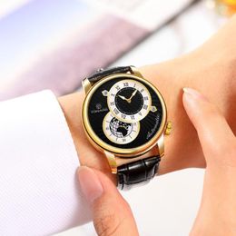 Wristwatches FORSINING FSG8201 Men's Wristwatch Mechanical Movement Gold Case Mens Watches Leather Belt Luxury Business Automatic