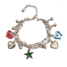 Charm Bracelets F19D 5 Pendants For Women Star Heart Silver Plated Alloy Y2K Punk Fashion Simple Jewellery